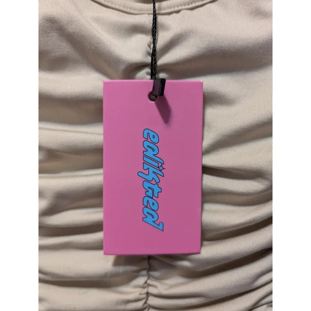 Edikted Long Sleeve Ruched Dollie Sexy Mini Dress Beige Size XS Party Clubwear - Picture 3 of 8